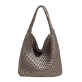 Bolso tote de mano tejido gris metalizado con diseño hobo sobre un fondo blanco puro - Grande / Color gunmetal