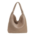 Bolso hobo tejido en bronce metalizado con diseño de correa de hombro amplia - Grande / Dorado