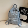 Quilted light blue down cotton backpack with large capacity and woven zipper pulls - Blue