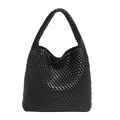 Bolso hobo negro tejido a mano de gran capacidad con textura de cuero elegante - Grande / Negro