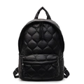 Black quilted puffer backpack with diamond stitching and adjustable nylon shoulder straps - Black
