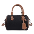 Bolso Boston bicolor en cuero granulado negro con asas marrones y detalles plateados - Negro