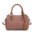 Pink and brown contrast color Boston bag with lychee texture and silver hardware - Pink