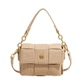 Handwoven square beige bag with a gold flower buckle and adjustable crossbody strap - Straight Edge Style (3116) / Off White