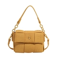 Bright yellow woven crossbody bag with golden camellia floral clasp and chain strap - Straight Edge Style (3116) / Yellow
