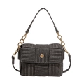 Deep grey woven crossbody bag with a refined golden floral emblem and chain strap - Straight Edge Style (3116) / Black