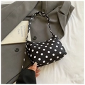 Mini crescent shoulder bag featuring classic black and white polka dots and adjustable strap - Black without Pendant
