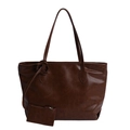 Bolso tote de cuero sintético marrón oscuro con estuche extraíble y acabado vintage - Marrón