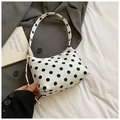Polka dot baguette shoulder bag in white and black with smooth synthetic leather finish - White Without Pendant