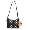 Chic black and white polka dot shoulder bag with cute plush bear pendant for daily use. - Single Bag / Black