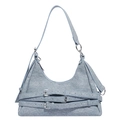 Hellblaue Jeans-Achseltasche mit dekorativen silbernen Schnallen und Retro-Streetstyle - Hellblau