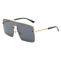 Fashion square oversized metal frame sunglasses with one-piece dark tinted lenses - Gold Frame Grey Lens