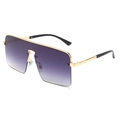 Fashionable large square metal sunglasses with purple gradient lenses and gold frames - Gold Frame Gradient Gray Lens