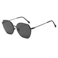 Retro polygonal black metal frame sunglasses with oversized hexagonal dark lenses - Black Frame Grey Lens