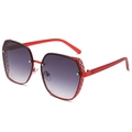 Fashionable red geometric oversized sunglasses with hollow honeycomb metal frames and purple lenses - Red Frame Double Grey Lens