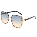 Fashionable oversized square sunglasses with blue-orange gradient lenses and gold cutout frame - Gold Frame Green Yellow Lens