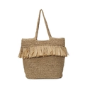 Handwoven straw tote bag with fringe tassels and double handles for beach vacation style - Dark Khaki