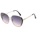Fashionable geometric metal sunglasses with gradient purple lenses in a stylish cat-eye frame - Gold Frame Gray Pink Lens