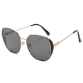 Mode oversized vlinder zonnebril met goudkleurig montuur en zwarte glitter details - Gouden Frame Grijze Lenzen