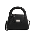 Borsa a tracolla nera minimalista con chiusura a rotazione argento e manico tondo - Nero