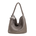 Silver metallic woven tote bag with a matching star pendant and hobo style handles - Large / Silver
