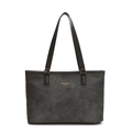 Dark grey matte tote bag with thin black shoulder straps and gold lettering on white background - Black