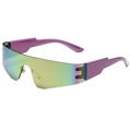 Frameless Y2K wrap-around sunglasses with green-yellow gradient lens and purple frame - Purple Frame Pink Lens
