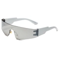 Y2K rimless wrap around sunglasses with futuristic silver frame and grey shield lens - Silver Frame White Mirror Lens