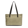 Olive green canvas tote bag with black handles and gold hardware for daily commuting - Beige