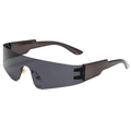 Y2K rimless shield sunglasses with dark gray lenses and thick brown geometric temples - Black Frame Grey Lens