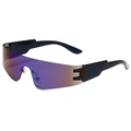 Y2K rimless sunglasses with purple to orange gradient mirror lenses and wide black temples - Black Frame Blue Coating