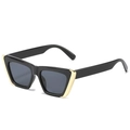 Occhiali da sole cat-eye alla moda con montatura nera e ampi dettagli in metallo oro - Montatura Nera Lenti Grigie