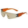 Y2K rimless sports wrap sunglasses with translucent brown lens and vibrant orange arms - Orange Frame Gold Film