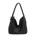 Handwoven black tote bag with glossy texture and star-shaped charm accessory - Large / Black