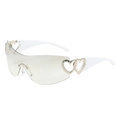 Y2K rimless heart sunglasses with silver hollow-out double heart detail and white temples - White Frame Gradient Light Grey Lens