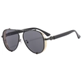 Occhiali da sole aviator oversize in metallo nero con montatura e dettagli in oro sbalzato - Montatura Nera Lenti Grigie