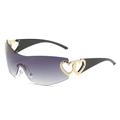 Y2K frameless heart sunglasses with purple gradient lenses and gold metal accents - Black Frame Double Grey Lens