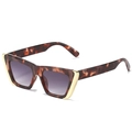 Fashionable tortoise shell cat eye sunglasses with gold trim and gradient purple lenses - Tortoise Frame Double Grey Lens