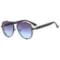 Fashion aviator sunglasses with gradient purple lenses and golden chain metal frames - Black Frame Grey Blue Lens