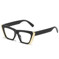 Fashion cat-eye sunglasses with thick black frames and bold gold metal temple accents - Black Frame Clear Lens