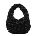 Mini schwarze Satin-Handtasche mit gerafftem Griff und eleganten Blumen-Rüschen - Schwarz