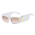 Lunettes de soleil carrées blanches à monture épaisse avec détails dorés et dégradés - Monture Blanche Verres Dégradés Rose Marron