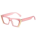 Fashionable cat eye sunglasses with transparent pink frame and gold metal rim accents - Pink Frame Clear Lens
