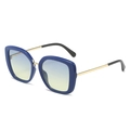 Occhiali da sole squadrati oversize con montatura blu reale e aste in metallo oro - Montatura Blu Lente Blu Gialla
