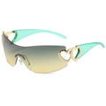 Y2K rimless heart wrap sunglasses featuring yellow gradient lenses and neon green frames - Green Legs Green Yellow Lenses