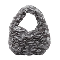 Elegant grey pleated satin handbag with ruffles and silky texture in a half-moon shape - Gray
