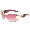 Occhiali da sole sportivi senza montatura Y2K con lenti rosa sfumate e cerniera dorata - Montatura Oro Lente Rosso Sfumato