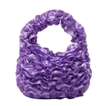 Mini lavender purple satin handbag with tiered ruffle pleats and sweet floral style - Purple