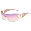 Y2K rimless sports sunglasses with purple gradient lenses and heart metal trim - Pink Frame Purple Pink Lens