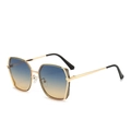 Modische Oversize Quadratische Metall-Sonnenbrille mit blauem Farbverlauf und Goldrahmen - Goldener Rahmen Grün-gelbe Gläser